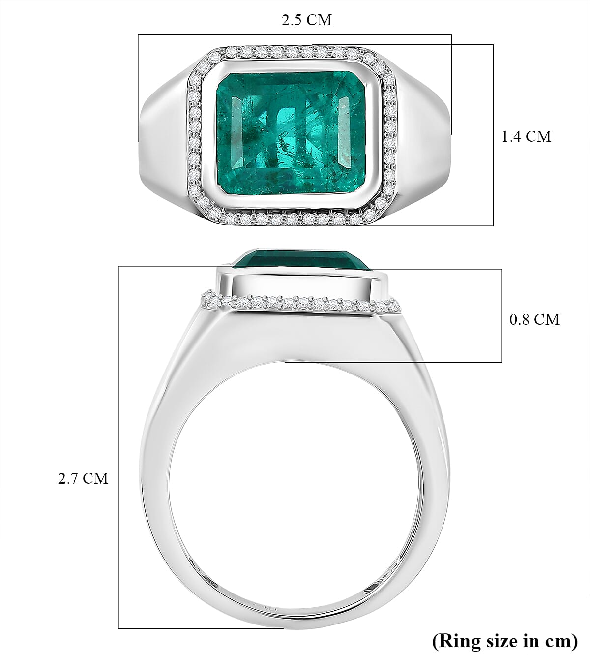 D'Joy Emeraldine Triplet Quartz &amp; White Zircon Mens Ring in Rhodium Overlay Sterling Silver 5.47 Ct, Silver Wt. 6.37 Gms. 8357910 6