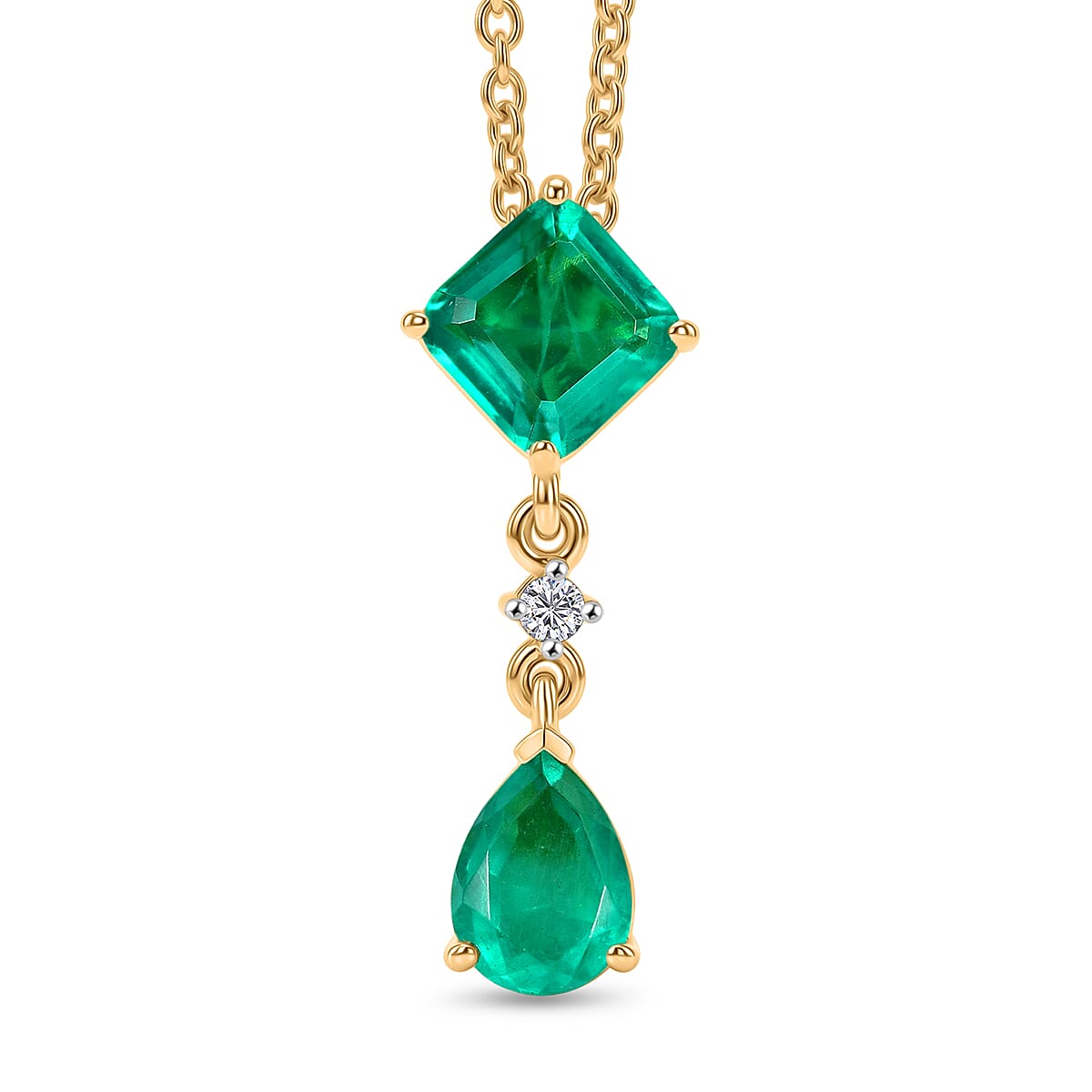 D'Joy Emeraldine Triplet Quartz &amp; White Zircon Drop Pendant with Chain (Size 20) in Yellow Gold Tone 3.20 Ct. 4461595 0
