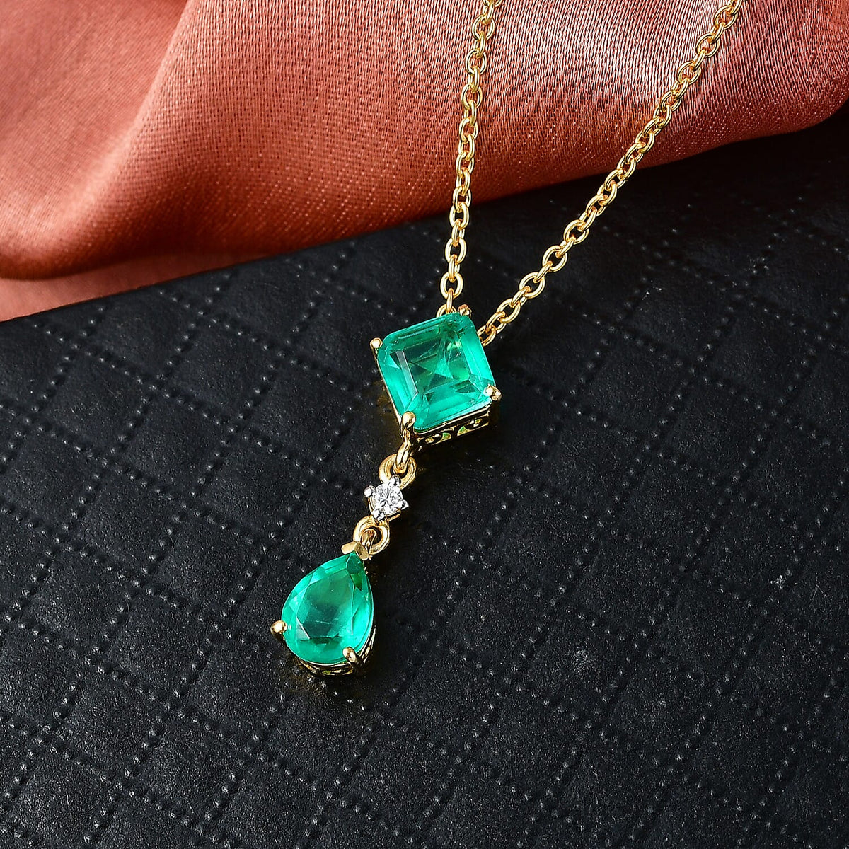 D'Joy Emeraldine Triplet Quartz &amp; White Zircon Drop Pendant with Chain (Size 20) in Yellow Gold Tone 3.20 Ct. 4461595 2