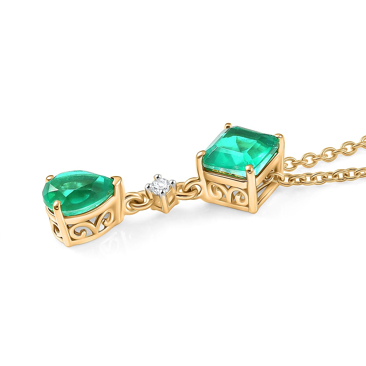 D'Joy Emeraldine Triplet Quartz &amp; White Zircon Drop Pendant with Chain (Size 20) in Yellow Gold Tone 3.20 Ct. 4461595 4