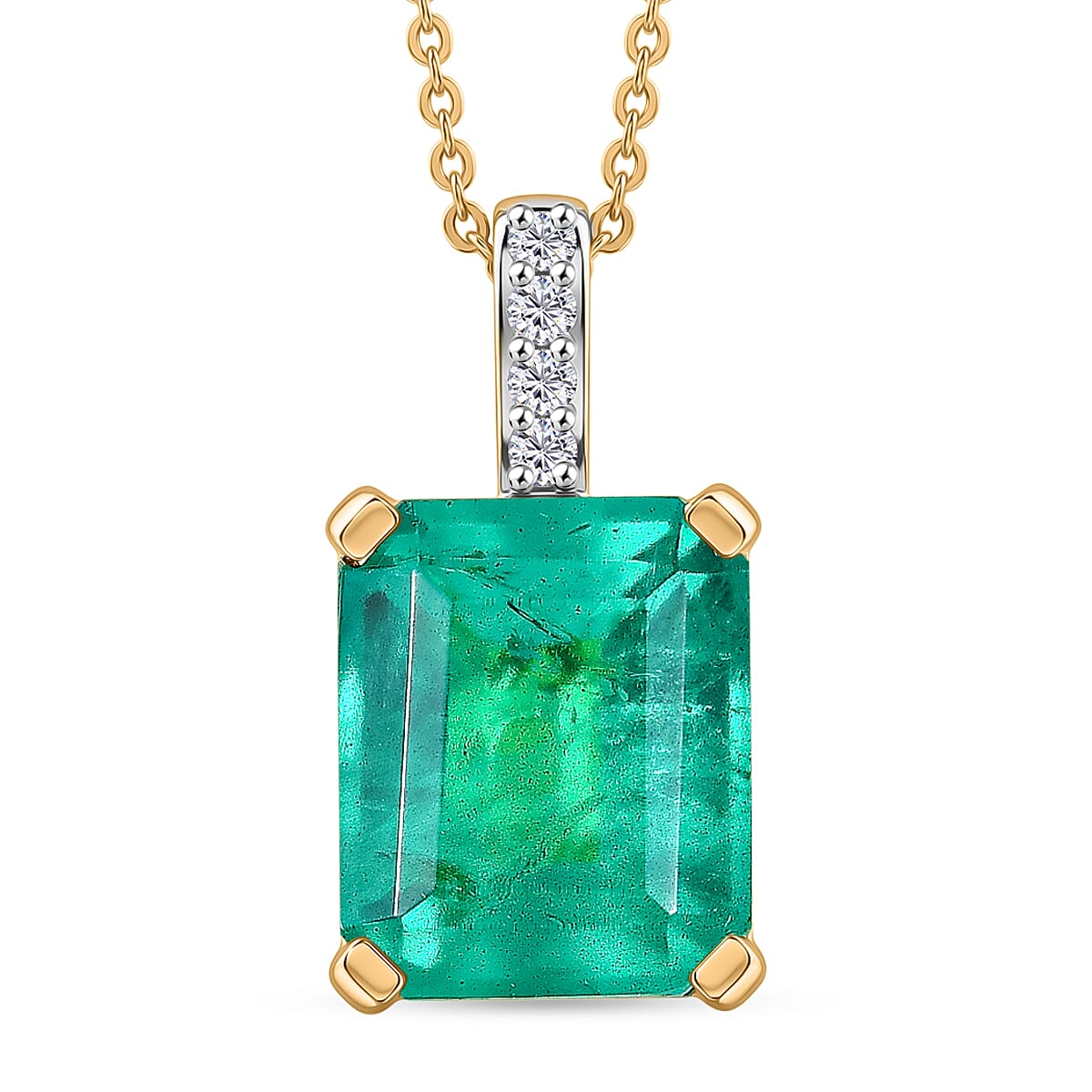 D'Joy Emeraldine Triplet Quartz &amp; White Zircon Pendant with Chain (Size 20) in Yellow Gold Plated Sterling Silver 5.42 Ct. 4461796 0