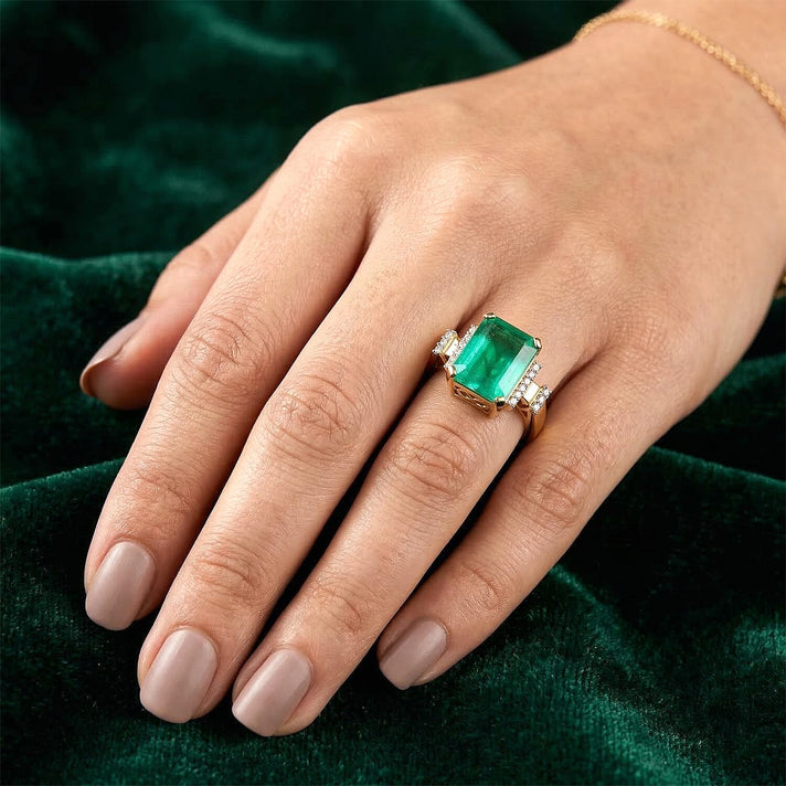 D'Joy Emeraldine Triplet Quartz &amp; White Zircon Ring in 18K Vermeil Yellow Gold Plated Sterling Silver 5.55 Ct. 8513955 2