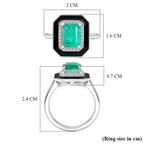 D'Joy Emeraldine Triplet Quartz & White Zircon Halo Ring in Rhodium Overlay Sterling Silver 2.14 Ct.