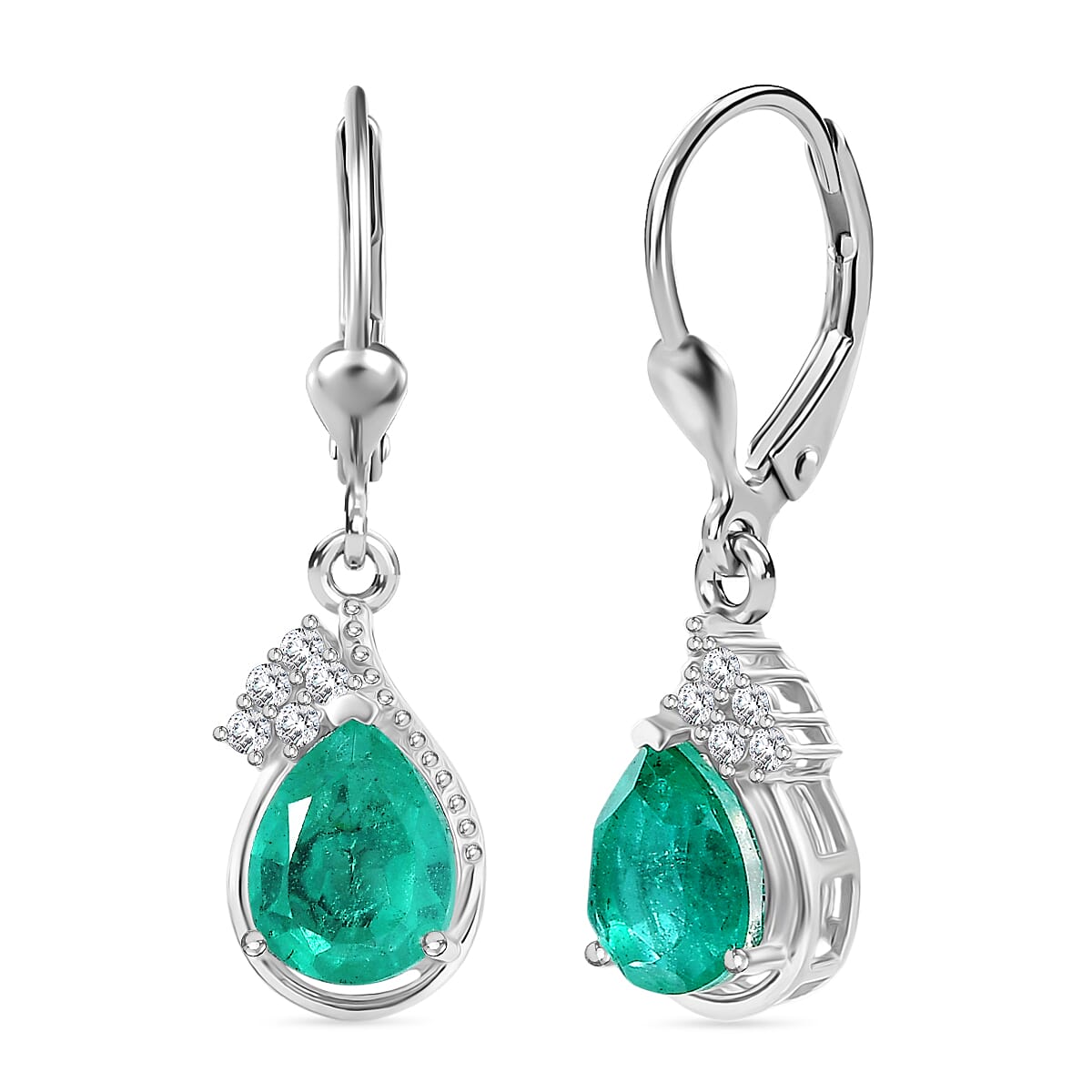 D'Joy Emeraldine Triplet Quartz &amp; White Zircon Lever Back Earring in Platinum Overlay Sterling Silver 4.29 Ct. 8345660 0