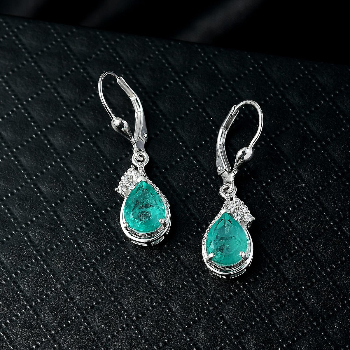 D'Joy Emeraldine Triplet Quartz &amp; White Zircon Lever Back Earring in Platinum Overlay Sterling Silver 4.29 Ct. 8345660 1
