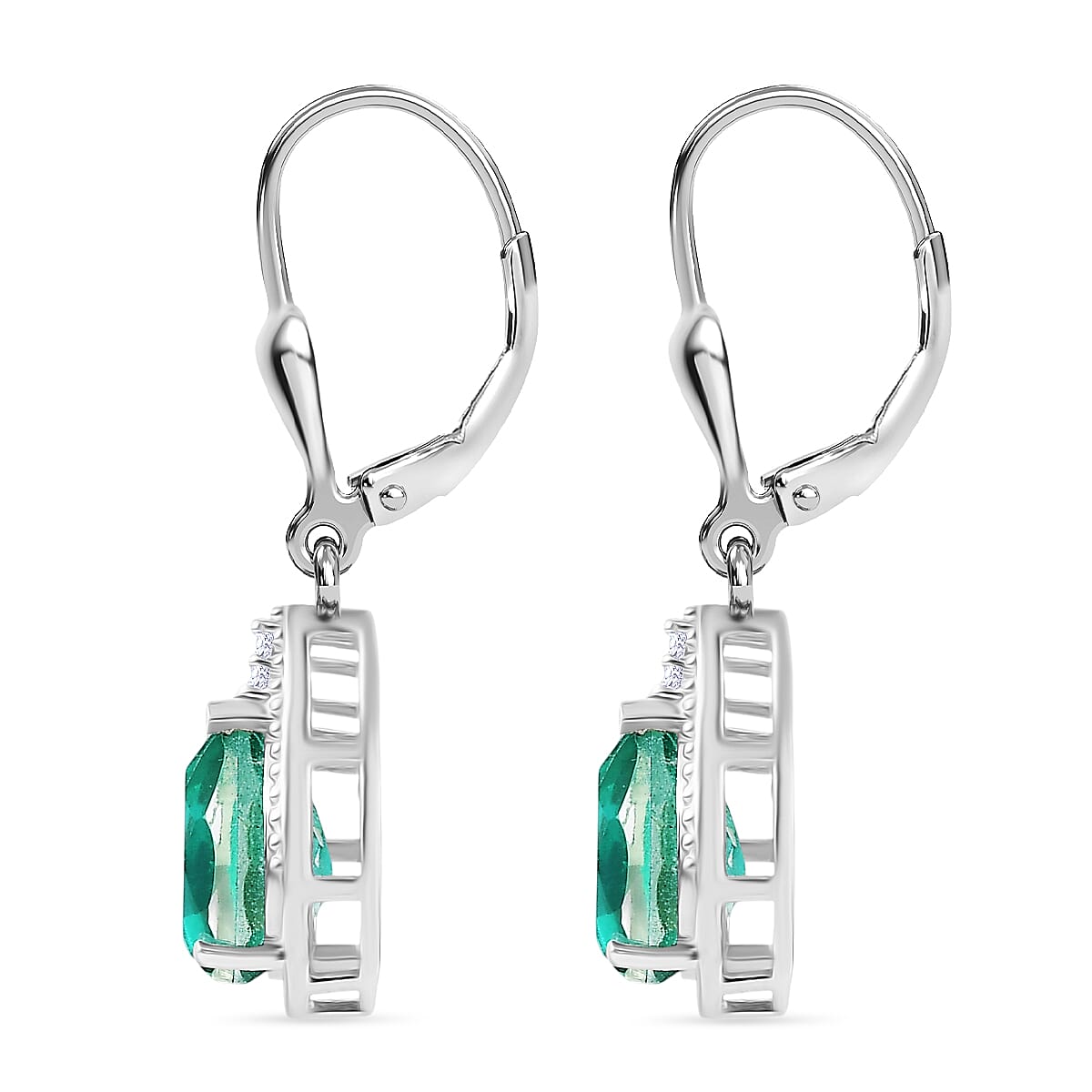 D'Joy Emeraldine Triplet Quartz &amp; White Zircon Lever Back Earring in Platinum Overlay Sterling Silver 4.29 Ct. 8345660 3