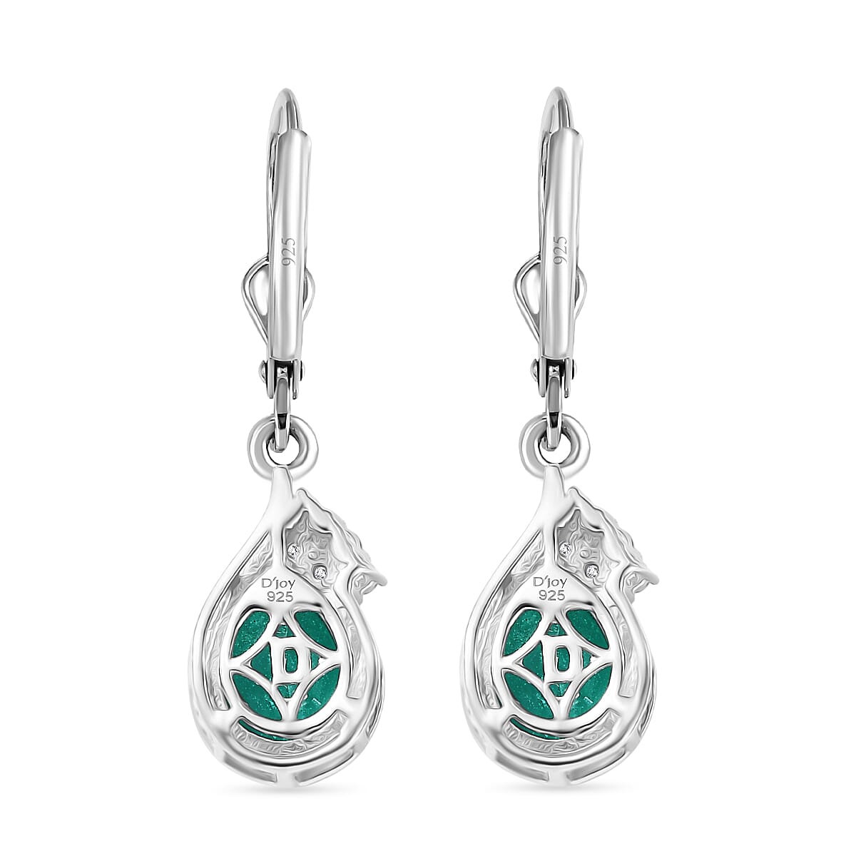 D'Joy Emeraldine Triplet Quartz &amp; White Zircon Lever Back Earring in Platinum Overlay Sterling Silver 4.29 Ct. 8345660 4