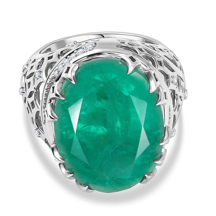 D'Joy Emeraldine Triplet Quartz &amp; White Zircon Filigree Ring in Rhodium Overlay Sterling Silver 19.83 Ct 8505919 1