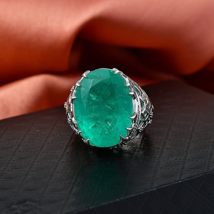 D'Joy Emeraldine Triplet Quartz &amp; White Zircon Filigree Ring in Rhodium Overlay Sterling Silver 19.83 Ct 8505919 2