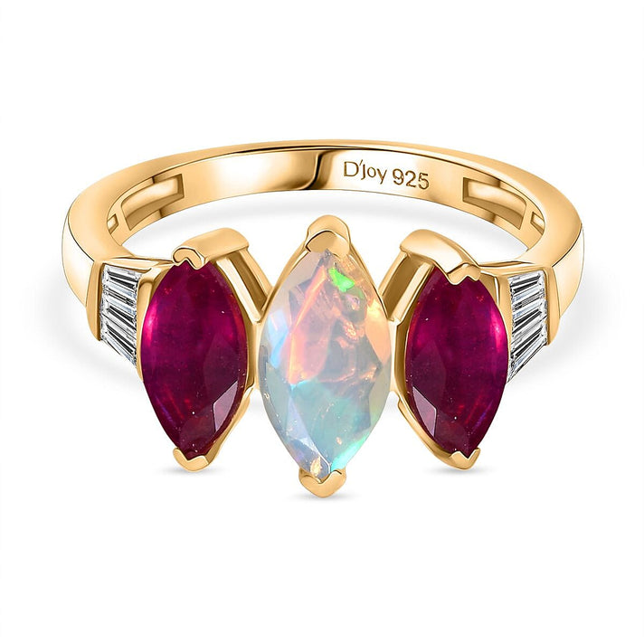 D'Joy Ethiopian Opal, African Ruby, White Zircon 3-Stone Ring in 18K Vermeil Yellow Gold Plated Sterling Silver 2.63 Ct. 8293952 1