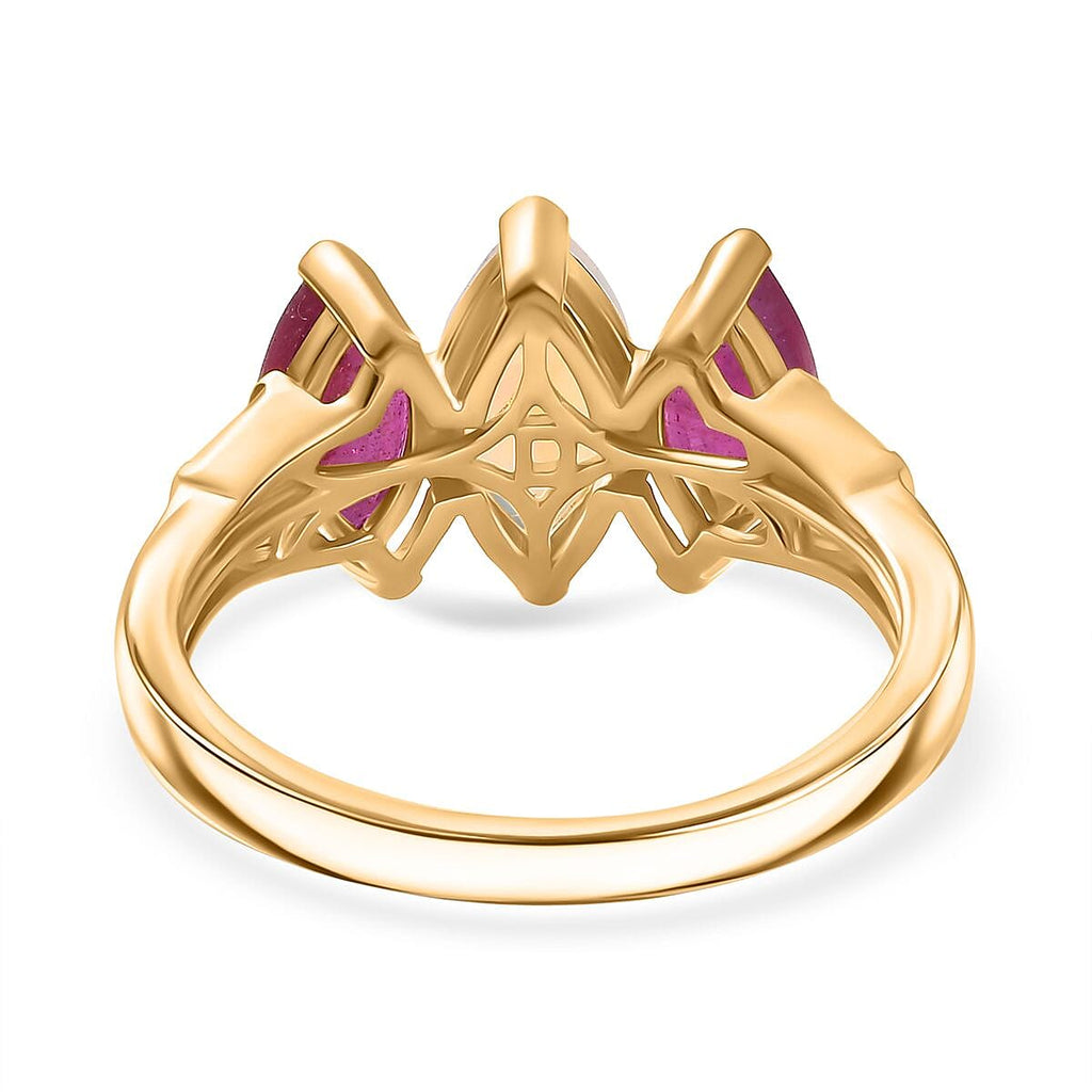 D'Joy Ethiopian Opal, African Ruby, White Zircon Main Stone With Side Stone Ring in 18K YG VermeilSterling Silver  2.639  Ct.