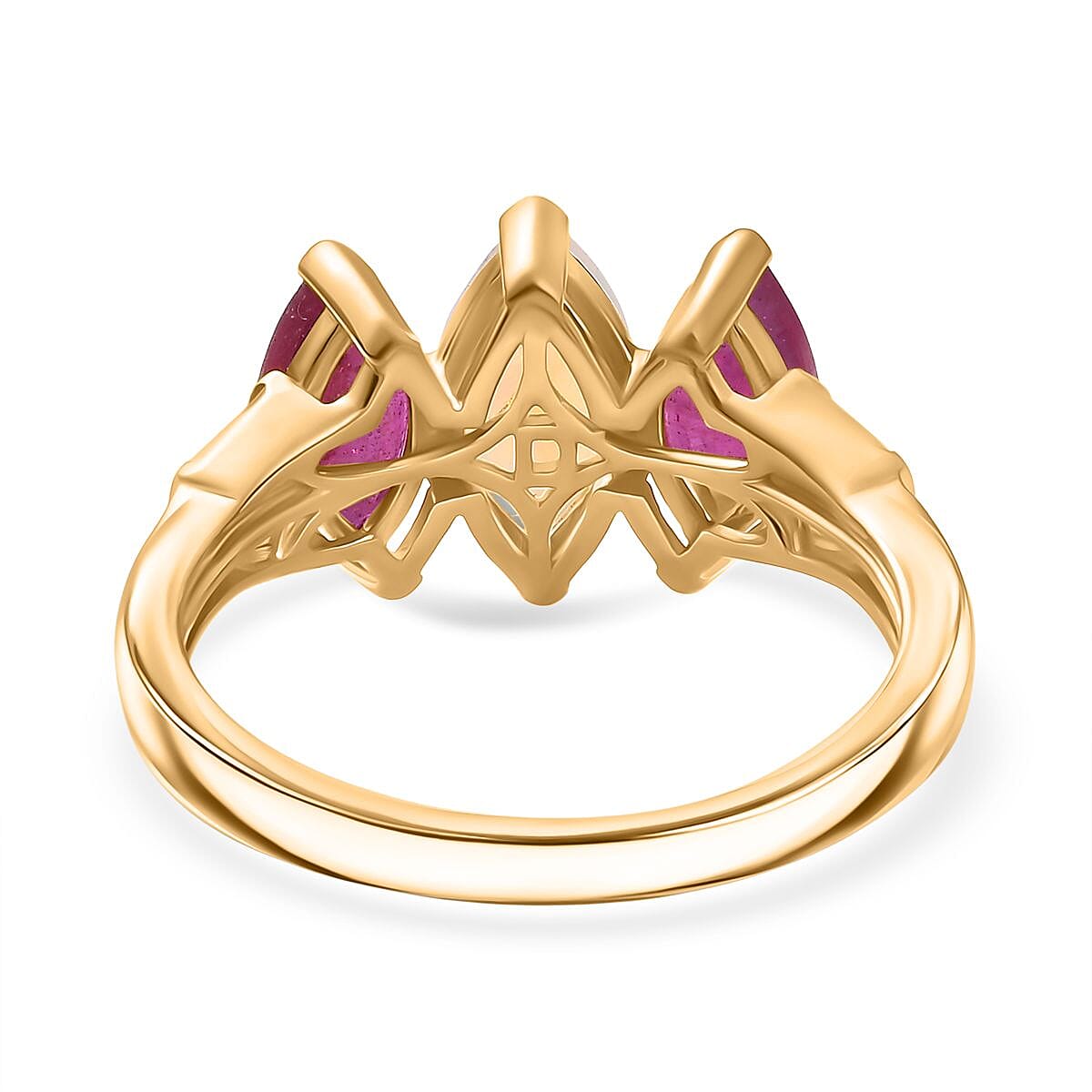 D'Joy Ethiopian Opal, African Ruby, White Zircon 3-Stone Ring in 18K Vermeil Yellow Gold Plated Sterling Silver 2.63 Ct. V32577012 5