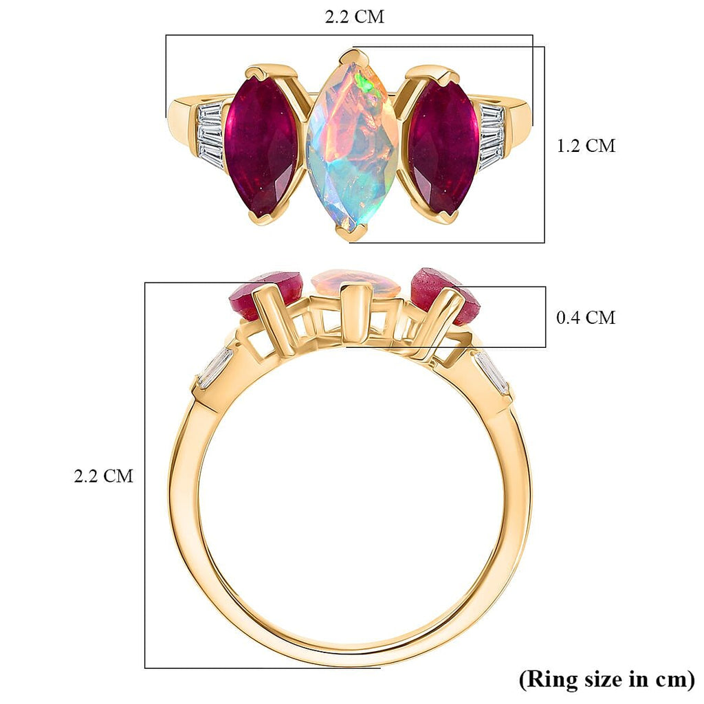 D'Joy Ethiopian Opal, African Ruby, White Zircon Main Stone With Side Stone Ring in 18K YG VermeilSterling Silver  2.639  Ct.