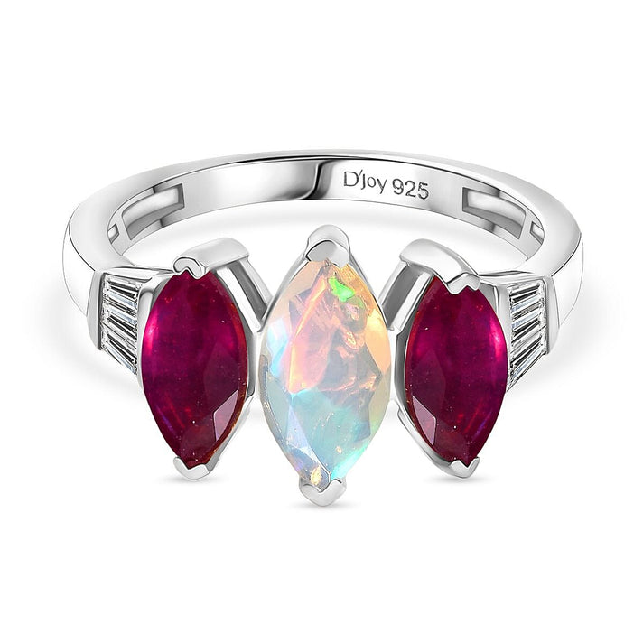 D'Joy Ethiopian Opal, African Ruby, White Zircon 3-Stone Ring in Rhodium Overlay Sterling Silver 2.63 Ct. 8293960 1