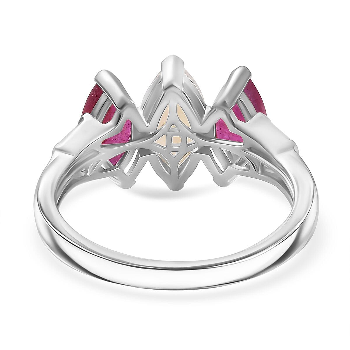 D'Joy Ethiopian Opal, African Ruby, White Zircon 3-Stone Ring in Rhodium Overlay Sterling Silver 2.63 Ct. V32564932 5