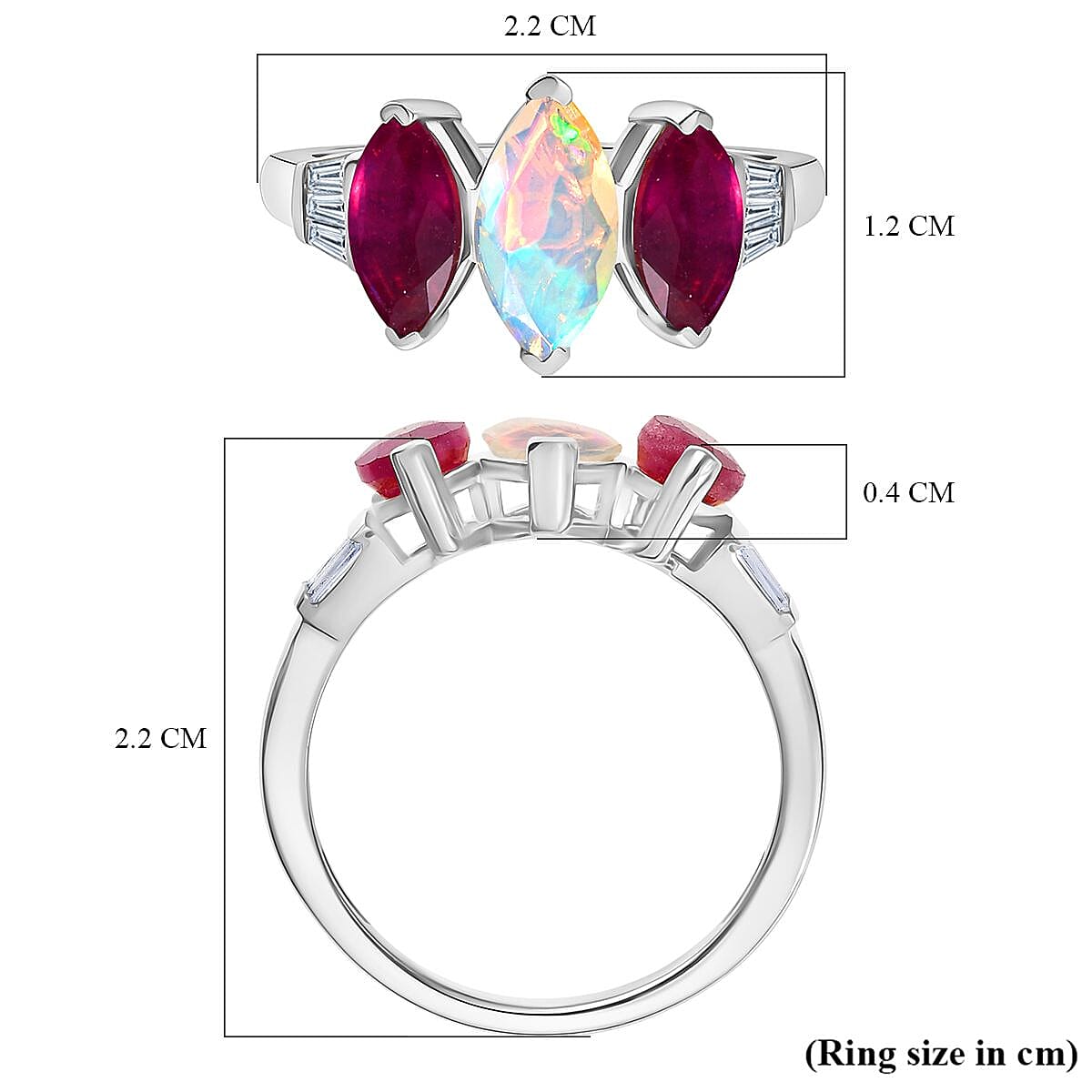 D'Joy Ethiopian Opal, African Ruby, White Zircon 3-Stone Ring in Rhodium Overlay Sterling Silver 2.63 Ct. V32564932 6