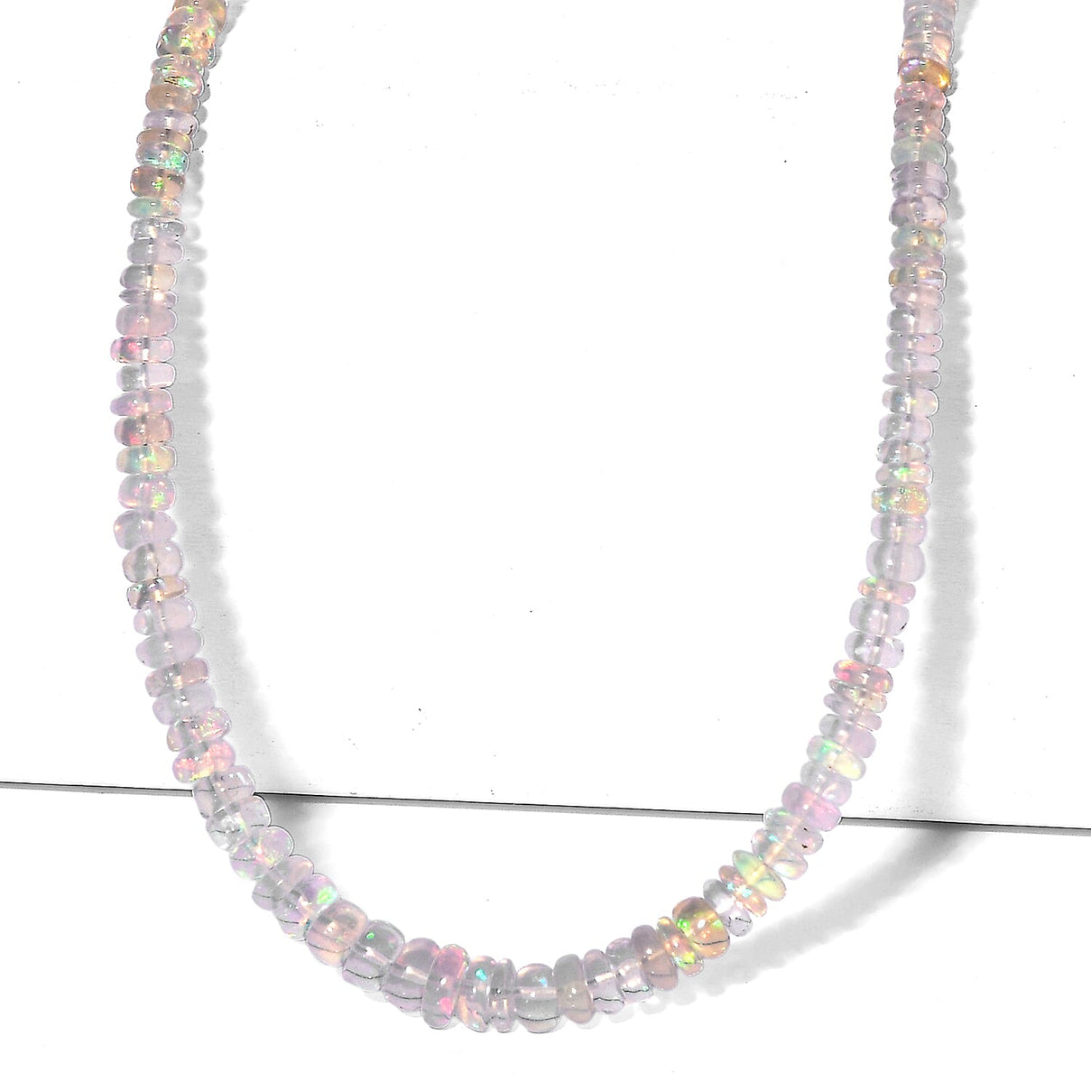 AAA Ethiopian Opal Necklace (Size - 18-2 Ext) in Rhodium Overlay Sterling Silver 38.00 Ct. 8551019 0