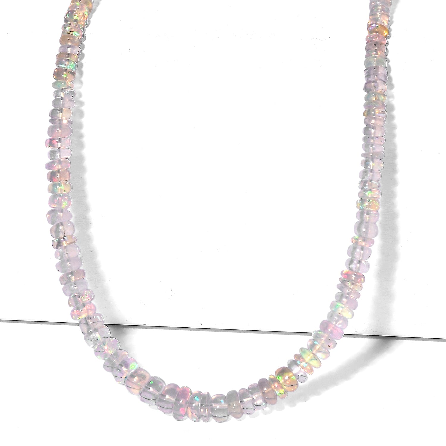 AAA Ethiopian Opal Necklace (Size - 18-2 Ext) in Rhodium Overlay Sterling Silver 38.00 Ct. 8551019 0