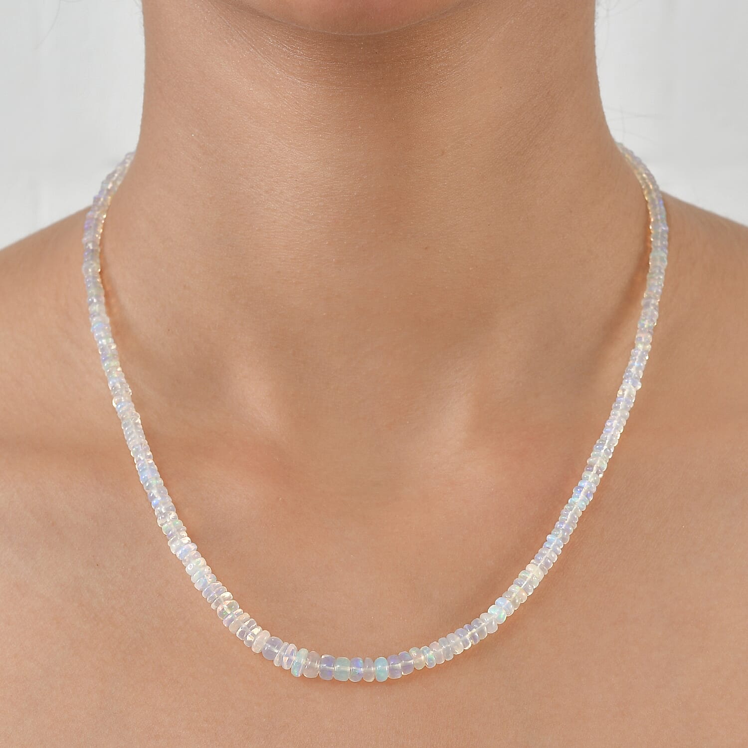 AAA Ethiopian Opal Necklace (Size - 18-2 Ext) in Rhodium Overlay Sterling Silver 38.00 Ct. 8551019 2