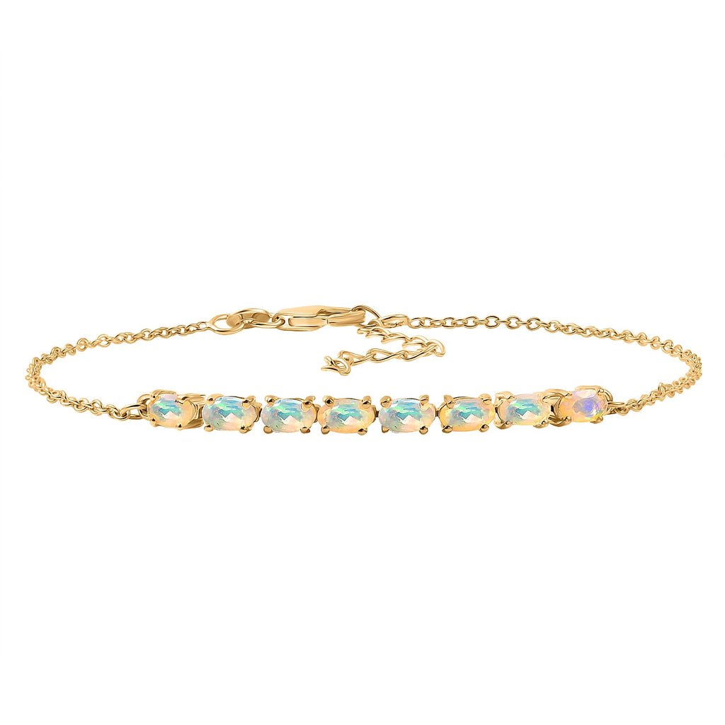 D'Joy Ethiopian Opal Bracelet (Size - 7.5+1.5) with Lobster Clasp in Yellow Gold Plated Sterling Silver.