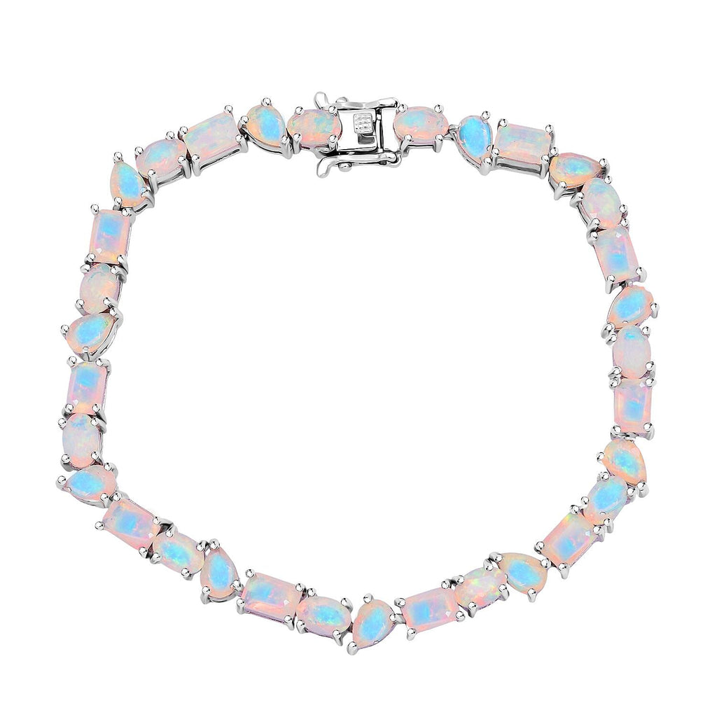 D'Joy Ethiopian Opal Bracelet (Size 8) in Rhodium Overlay Sterling Silver 9.89 Ct, Silver Wt. 10.80 Gms.
