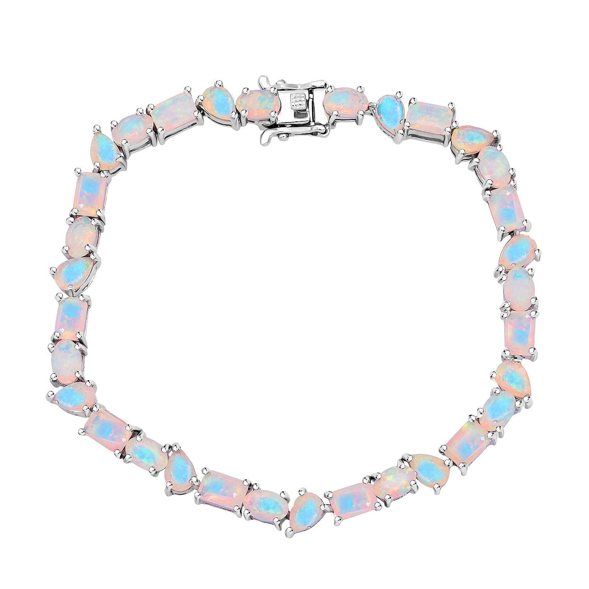 D'Joy Ethiopian Opal Bracelet (Size 8) in Rhodium Overlay Sterling Silver 9.89 Ct, Silver Wt. 10.80 Gms. 8272579 0