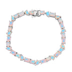 D'Joy Ethiopian Opal Bracelet (Size 8) in Rhodium Overlay Sterling Silver 9.89 Ct, Silver Wt. 10.80 Gms.