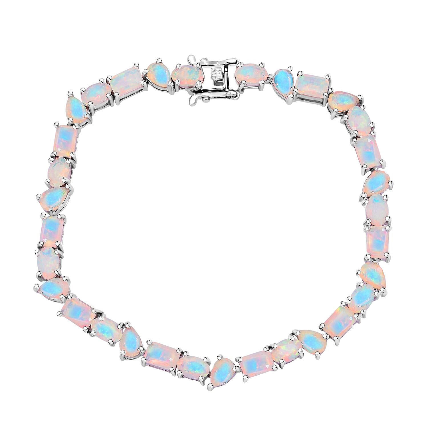 D'Joy Ethiopian Opal Bracelet (Size 8) in Rhodium Overlay Sterling Silver 9.89 Ct, Silver Wt. 10.80 Gms. 8272579 0