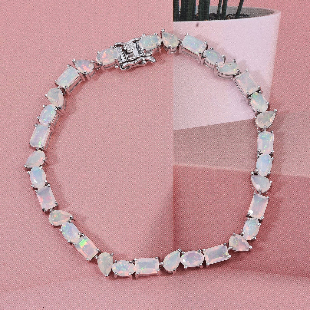 D'Joy Ethiopian Opal Bracelet (Size 8) in Rhodium Overlay Sterling Silver 9.89 Ct, Silver Wt. 10.80 Gms.
