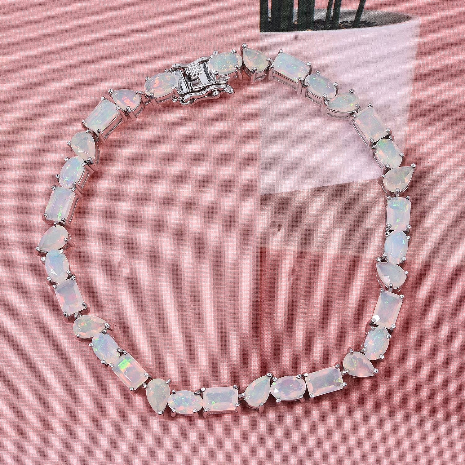 D'Joy Ethiopian Opal Bracelet (Size 8) in Rhodium Overlay Sterling Silver 9.89 Ct, Silver Wt. 10.80 Gms. 8272579 2