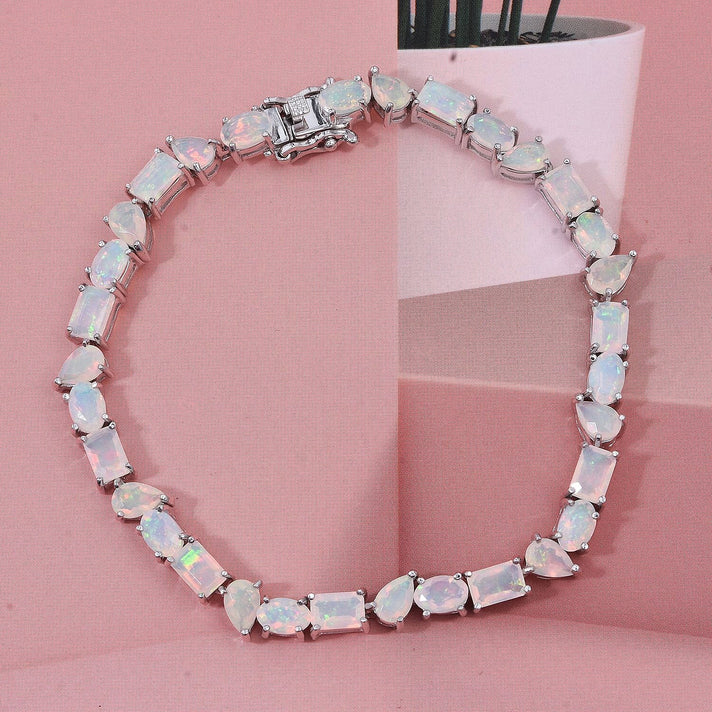 D'Joy Ethiopian Opal Bracelet (Size 7) in Rhodium Overlay Sterling Silver 9.89 Ct, Silver Wt. 9.70 Gms. 8272553 2
