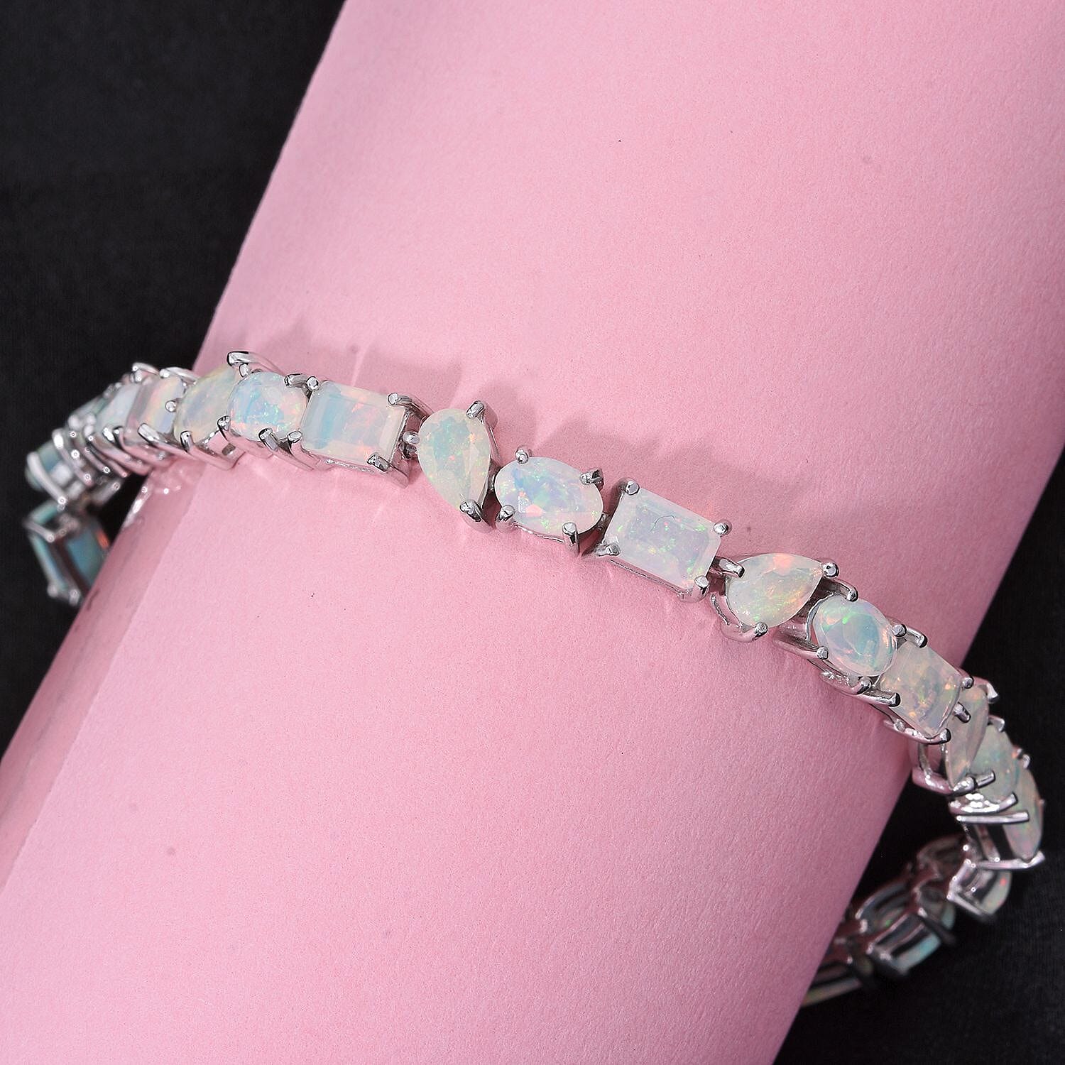 D'Joy Ethiopian Opal Bracelet (Size 8) in Rhodium Overlay Sterling Silver 9.89 Ct, Silver Wt. 10.80 Gms. 8272579 3