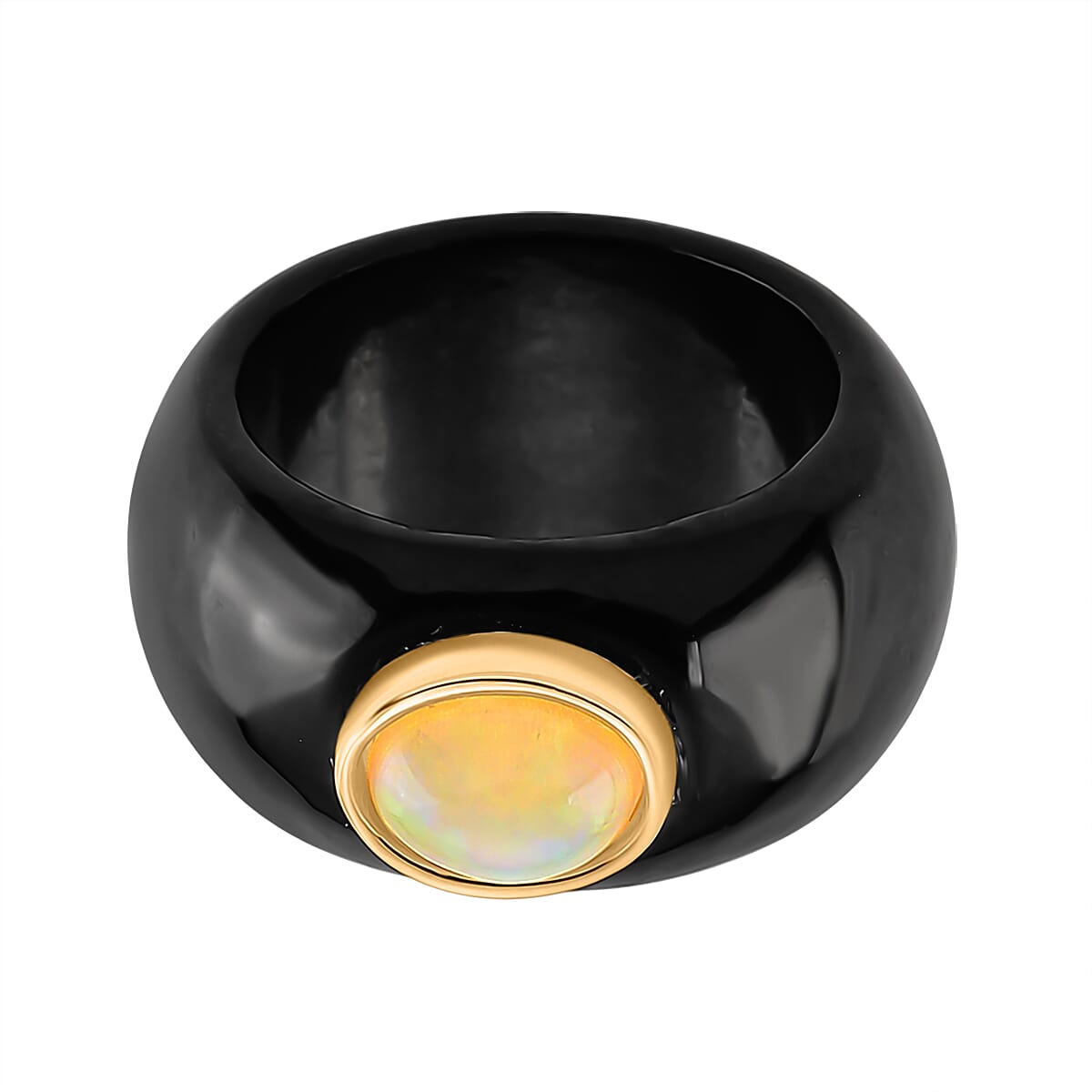 D'Joy Ethiopian Opal &amp; Boots Black Jade Ring in Yellow Gold Plated Sterling Silver 37.94 Ct. 8257304 0