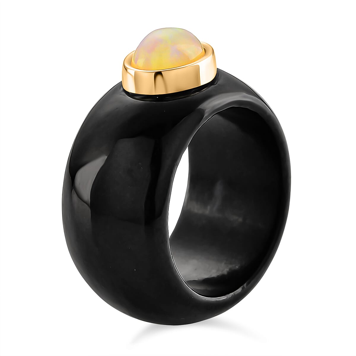 D'Joy Ethiopian Opal &amp; Boots Black Jade Ring in Yellow Gold Plated Sterling Silver 37.94 Ct. 8257304 3