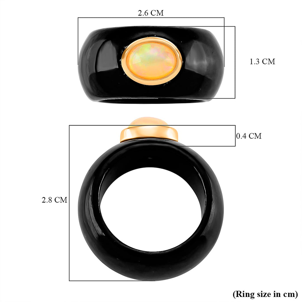 D'Joy Ethiopian Opal & Boots Black Jade Ring in Yellow Gold Plated Sterling Silver 37.94 Ct.