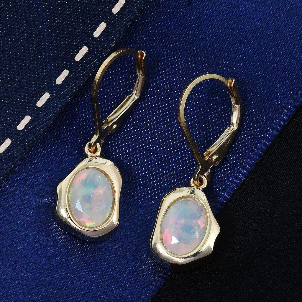 D'Joy Ethiopian Opal Earring with Lever Back in Yellow Gold Plated Sterling Silver 1.53 Ct.
