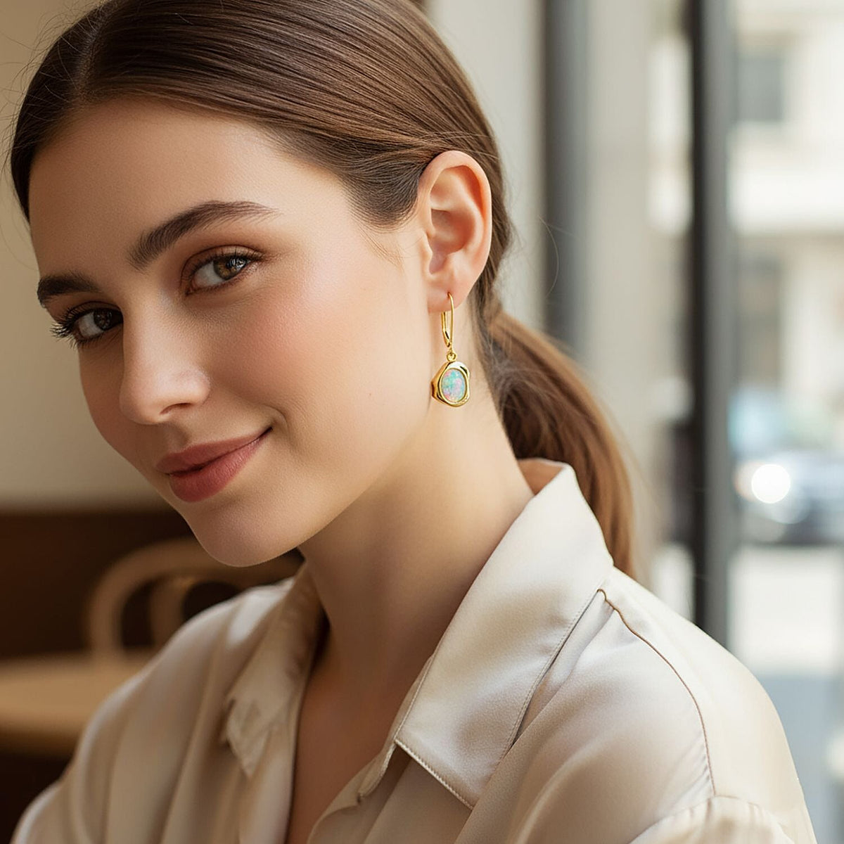 D'Joy Ethiopian Opal Earring with Lever Back in Yellow Gold Plated Sterling Silver 1.53 Ct. 8287069 2