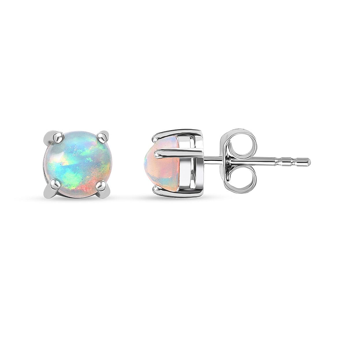 D'Joy Ethiopian Opal Earring with Push Back in Rhodium Overlay Sterling Silver 8280568 0