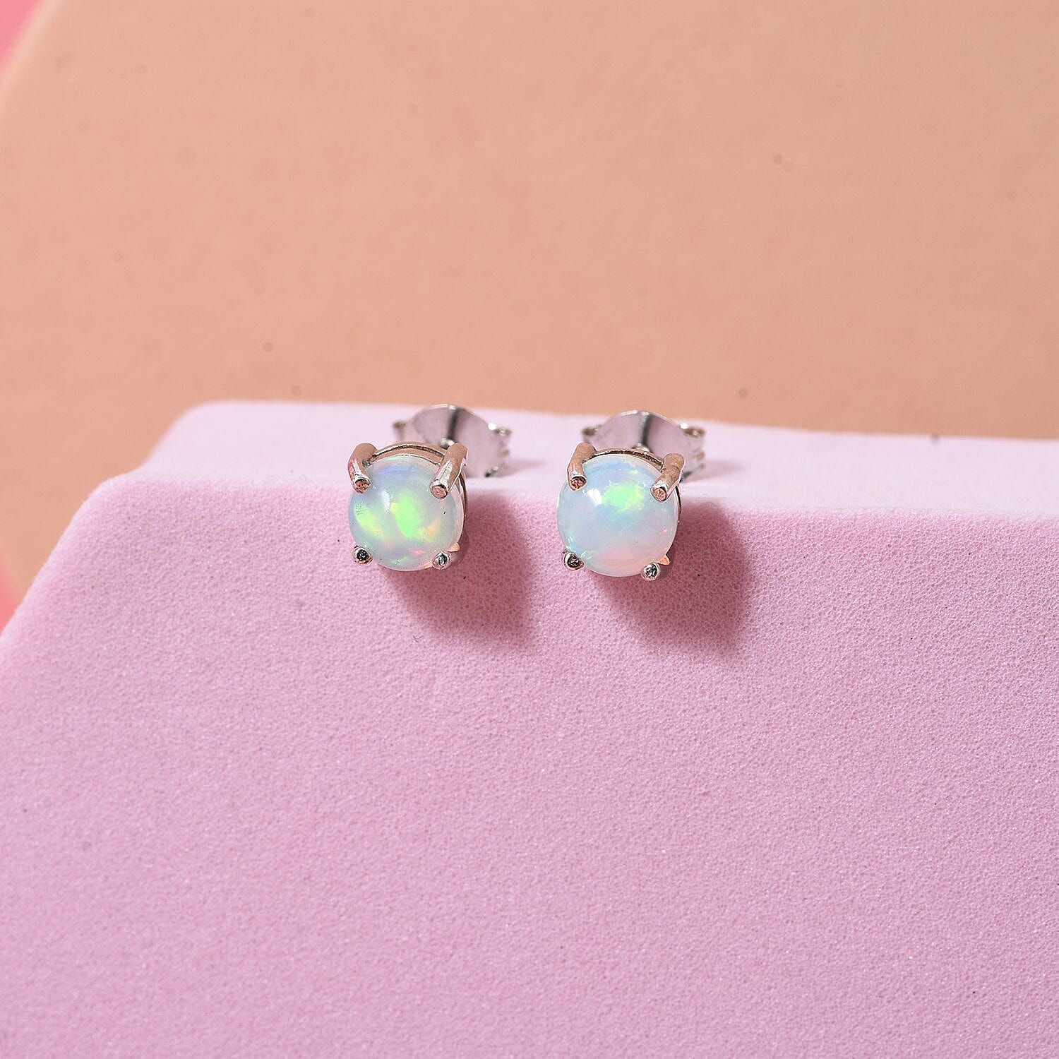 D'Joy Ethiopian Opal Earring with Push Back in Rhodium Overlay Sterling Silver 8280568 2