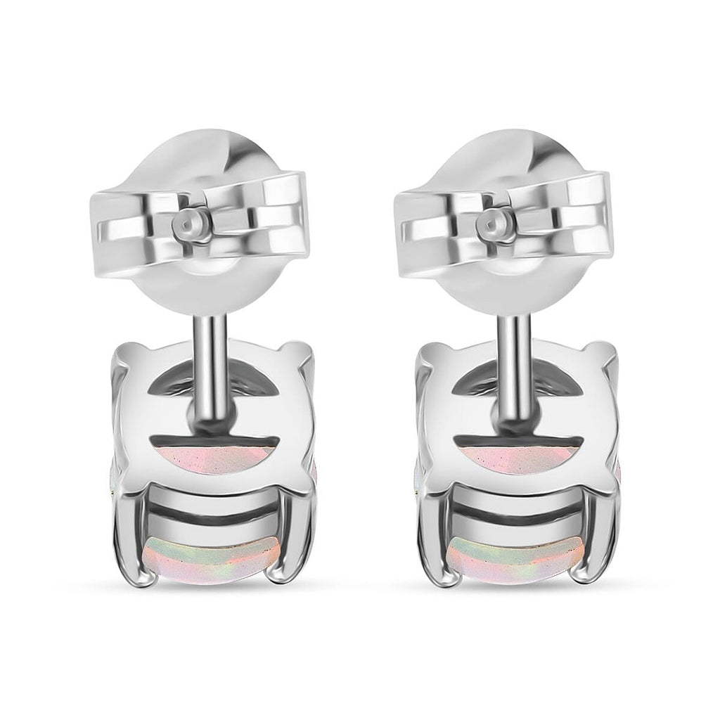 D'Joy Ethiopian Opal Earring with Push Back in Rhodium Overlay Sterling Silver