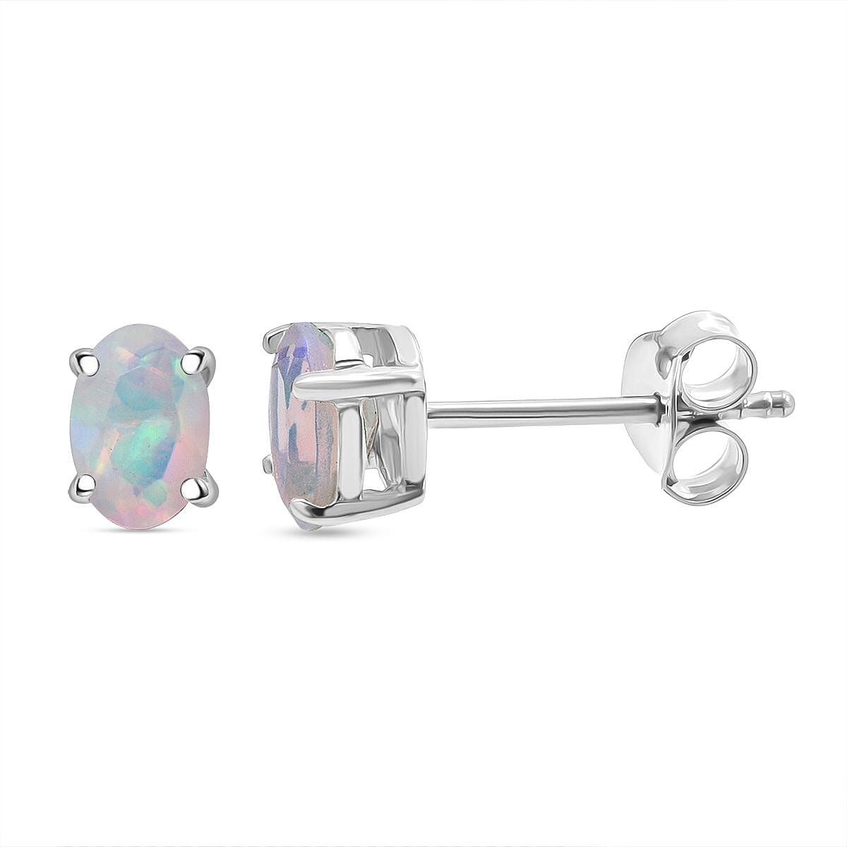 D'Joy Ethiopian Opal Earring with Push Back in Rhodium Overlay Sterling Silver 8273283 0