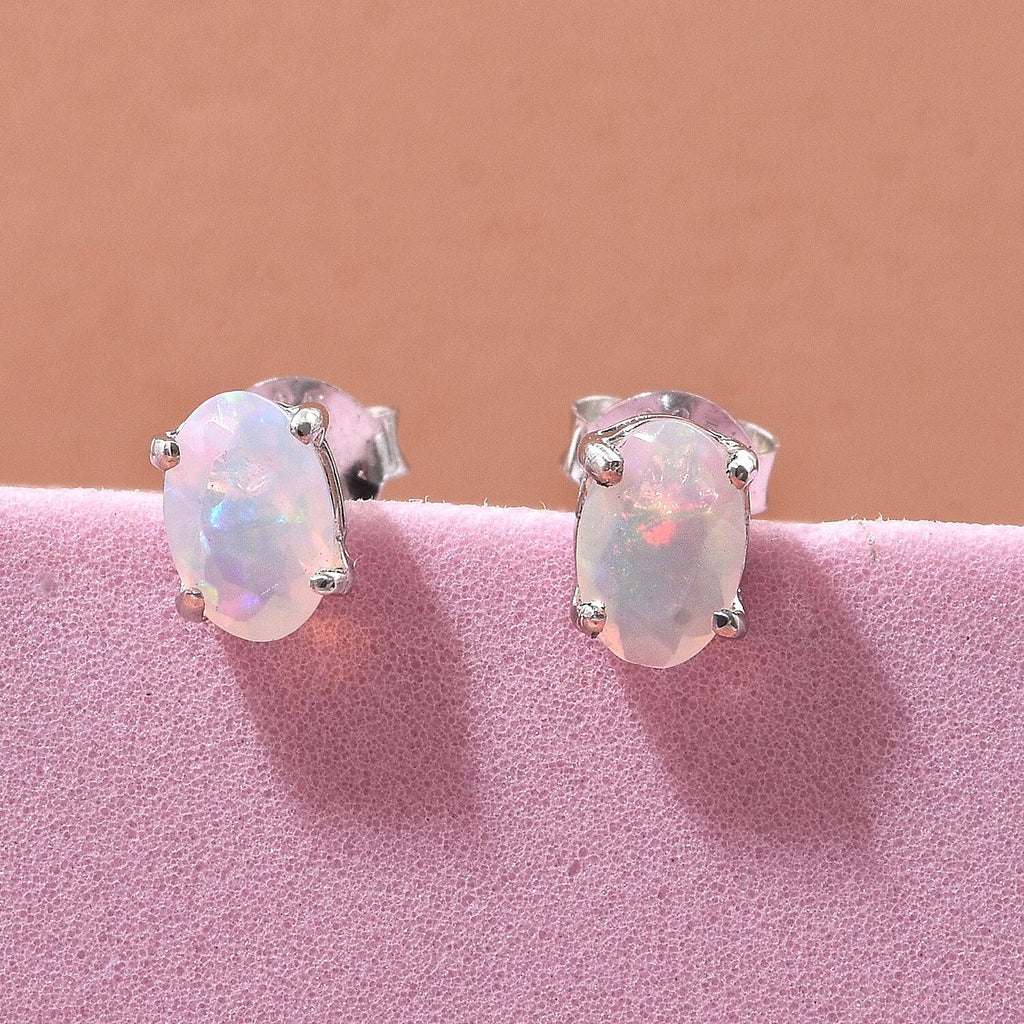 D'Joy Ethiopian Opal Earring with Push Back in Rhodium Overlay Sterling Silver