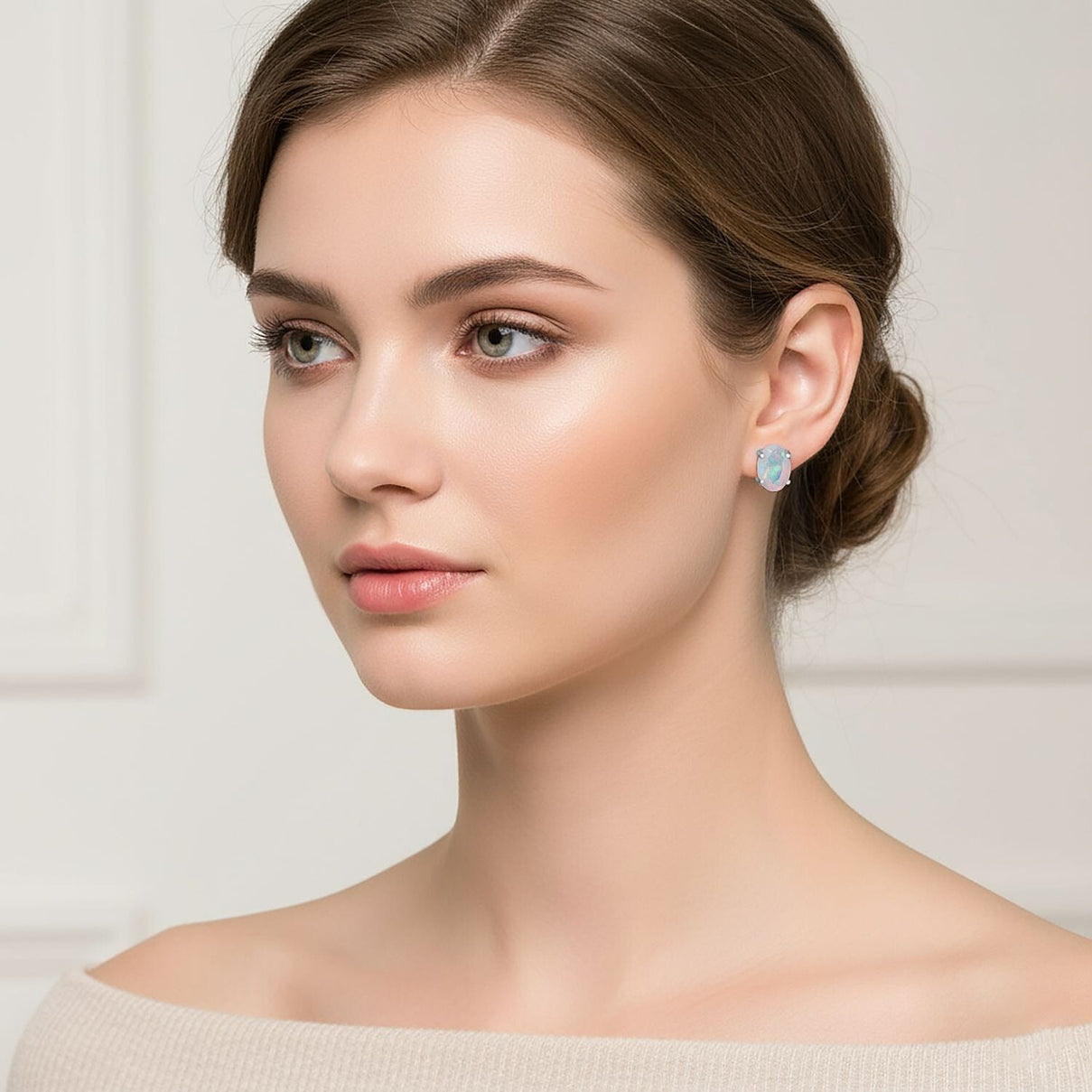 D'Joy Ethiopian Opal Earring with Push Back in Rhodium Overlay Sterling Silver 8273283 2