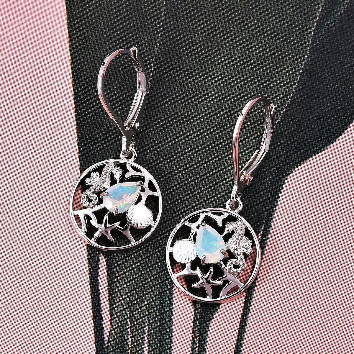 D'Joy Ethiopian Opal Earring with Lever Back in Rhodium Overlay Sterling Silver 8280684 1