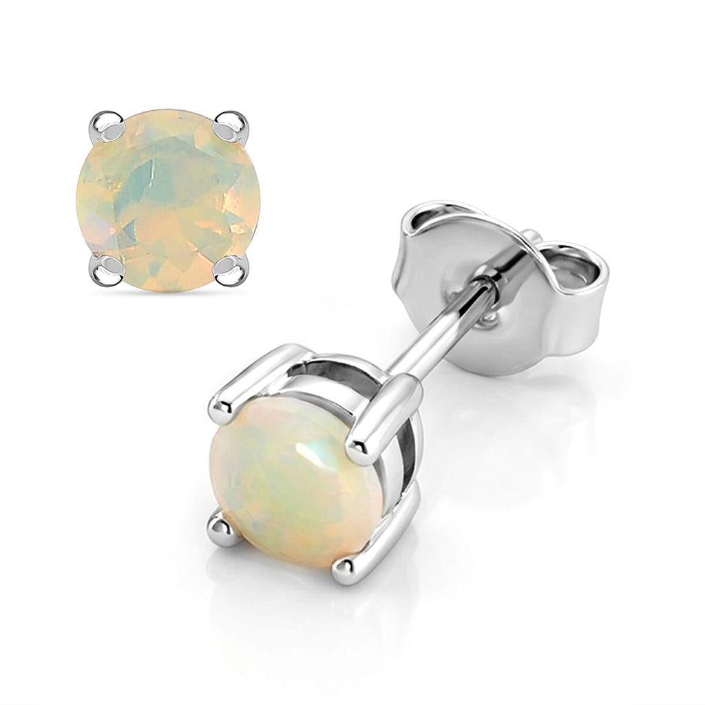 D'Joy Ethiopian Opal Solitaire Earring with Push Back in Rhodium Overlay Sterling Silver 1.00 Cts
