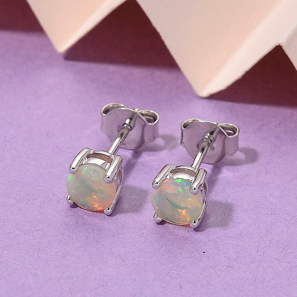 D'Joy Ethiopian Opal Solitaire Earring with Push Back in Rhodium Overlay Sterling Silver 0.90 Ct. 8380636 2