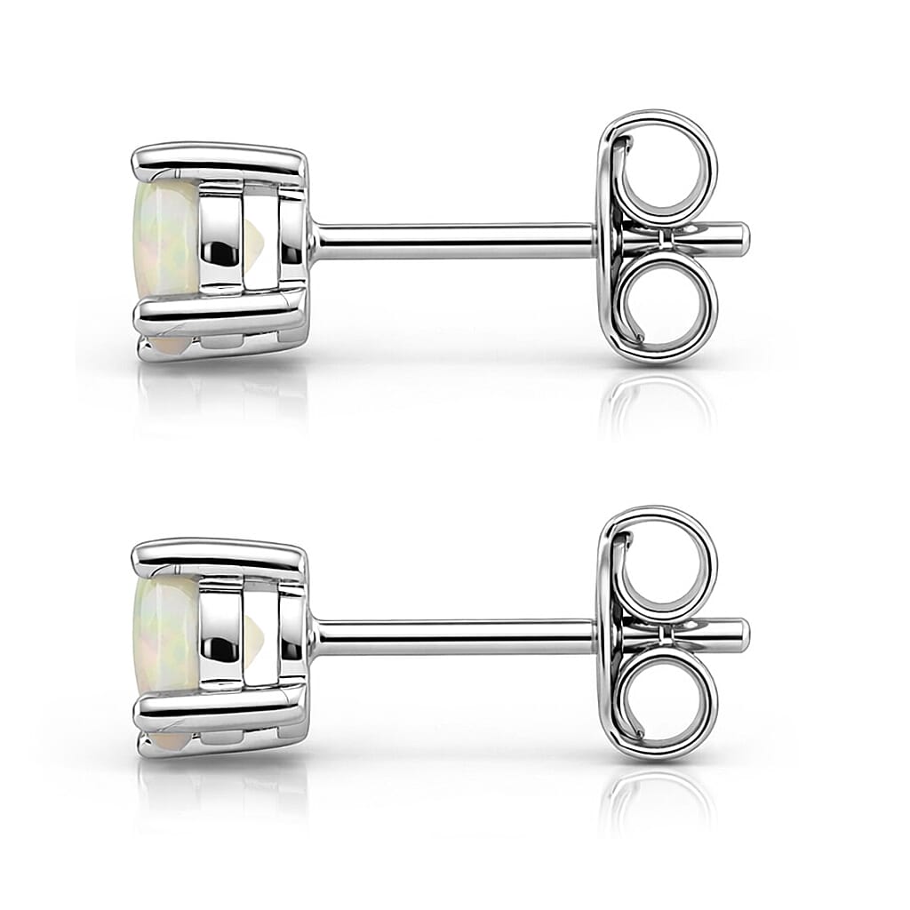 D'Joy Ethiopian Opal Solitaire Earring with Push Back in Rhodium Overlay Sterling Silver 0.90 Ct. 8380636 4