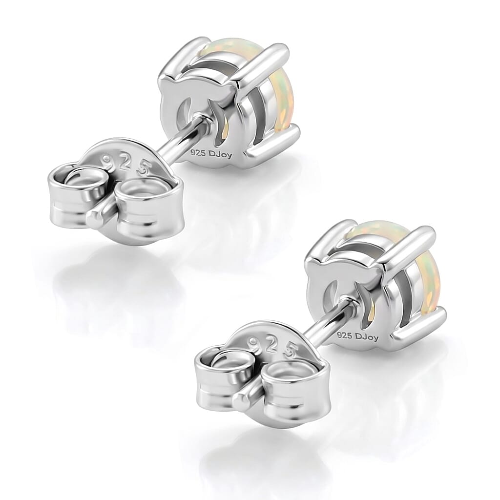 D'Joy Ethiopian Opal Solitaire Earring with Push Back in Rhodium Overlay Sterling Silver 0.90 Ct. 8380636 5