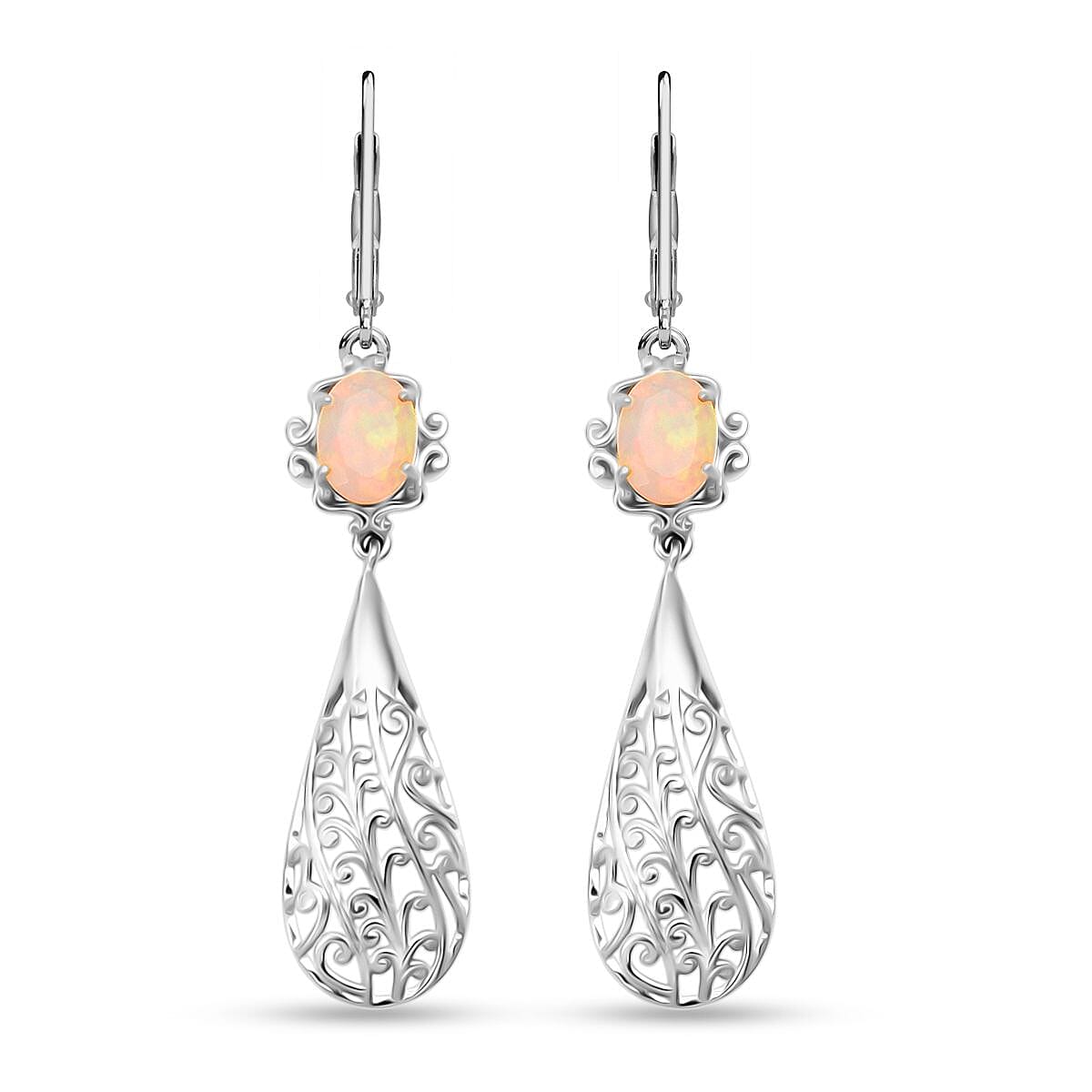 D'Joy Ethiopian Opal Earring with Lever Back in Rhodium Overlay Sterling Silver 1.50 Ct, Silver Wt. 5.80 Gms. 8282094 0
