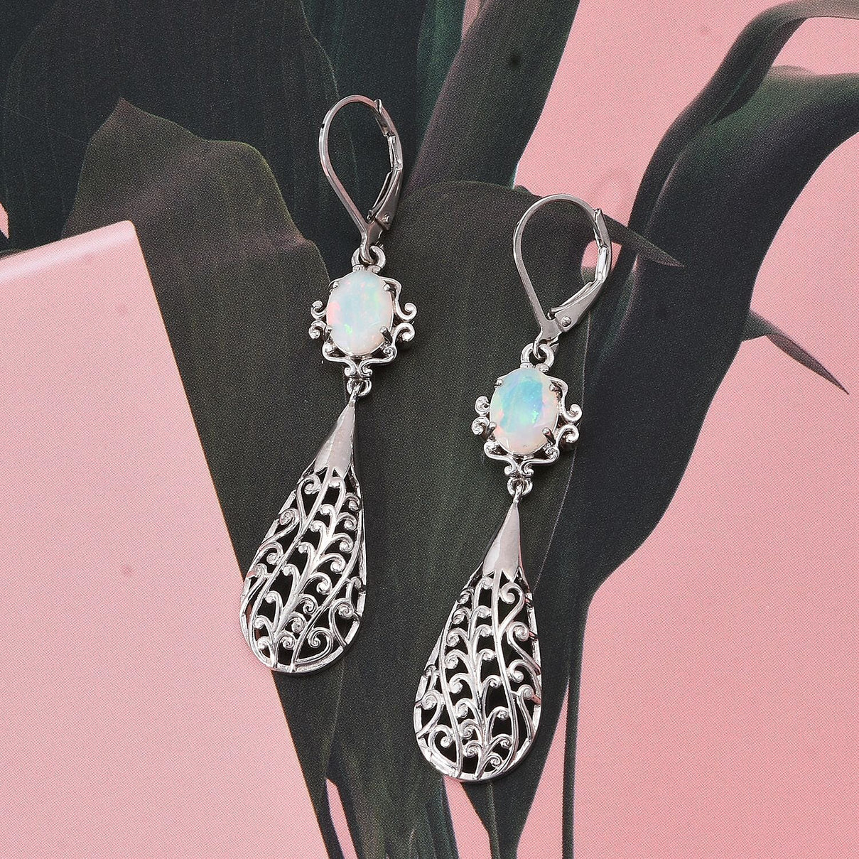 D'Joy Ethiopian Opal Earring with Lever Back in Rhodium Overlay Sterling Silver 1.50 Ct, Silver Wt. 5.80 Gms. 8282094 1